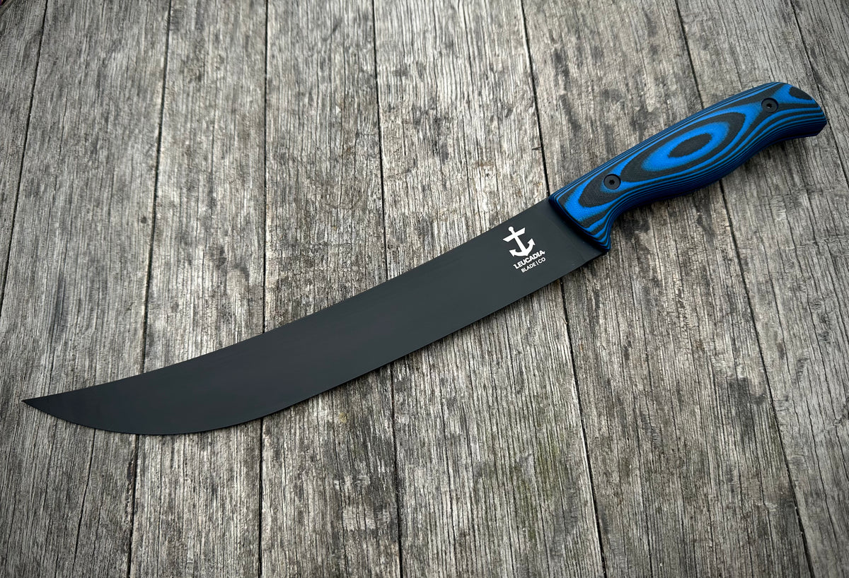 The Ahi fillet knife, Blue & Black handle, Black DLC blade