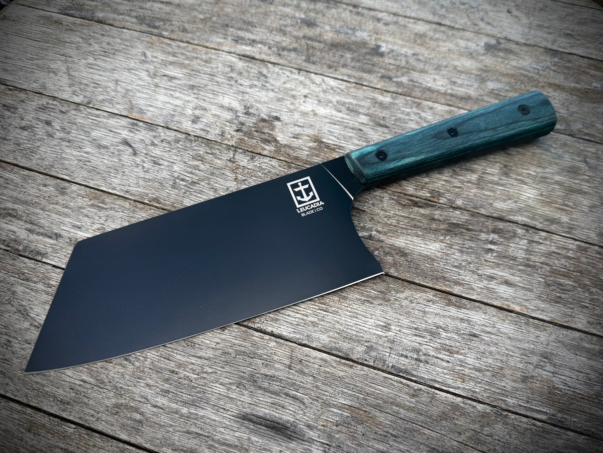 El Choppo chef knife, Indigo Wood handle, Black DLC blade
