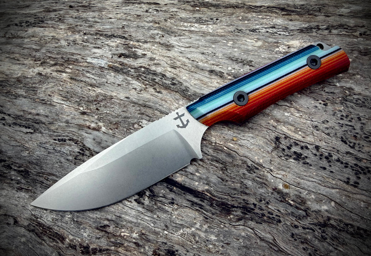 The LandShark fixed blade knife, Mexican Blanket GCarta handle, Stonewash blade