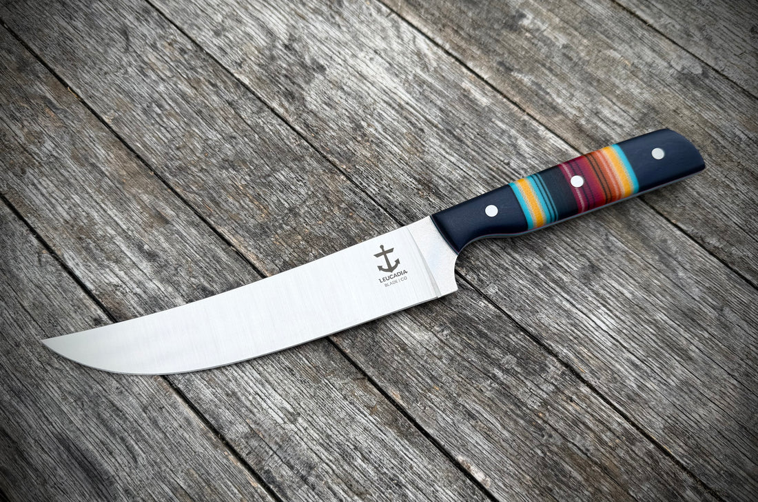 The Barracuda utility knife, SD Serape handle, Satin Stainless blade