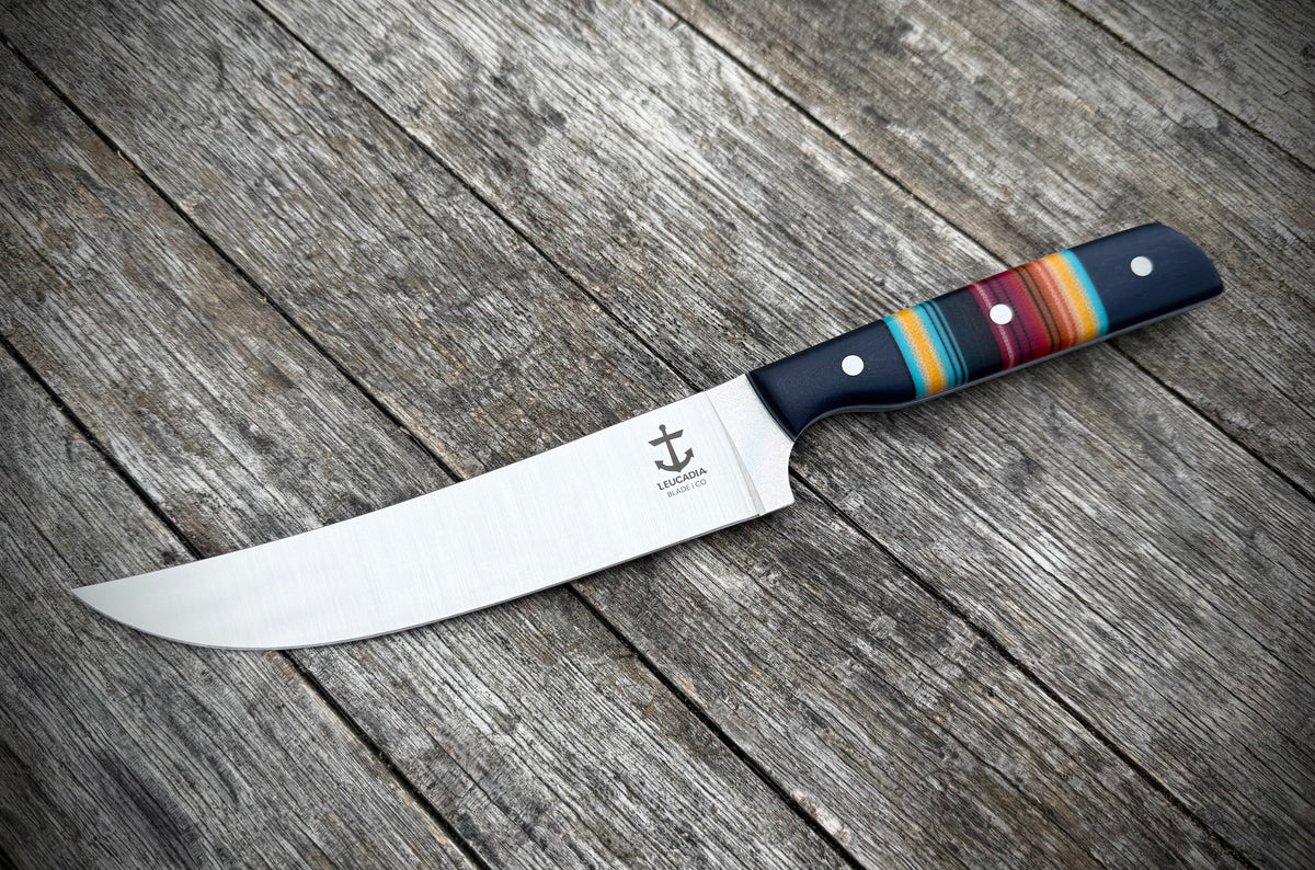 The Barracuda utility knife, SD Serape handle, Satin Stainless blade