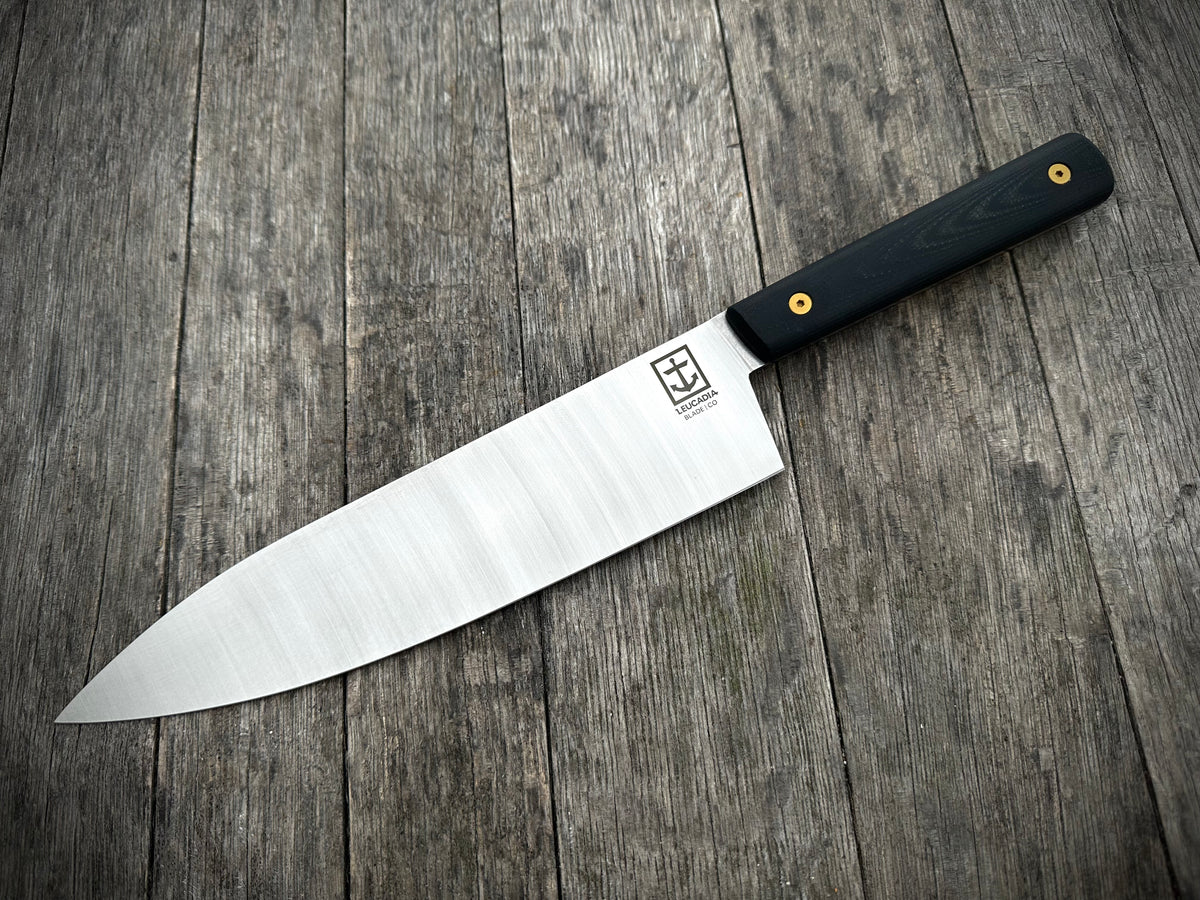 The Chef knife, Black w/ Gold handle, Stainless Satin blade