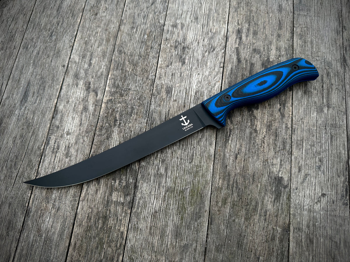 The Hamachi fillet knife, Blue & Black handle, Black DLC blade