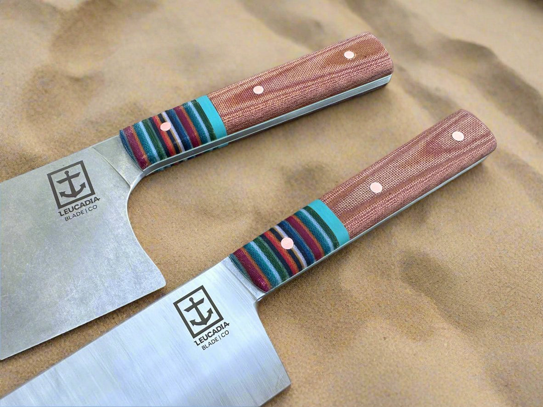 Striped-Seafoam-Brown Micarta Chef & El Choppo